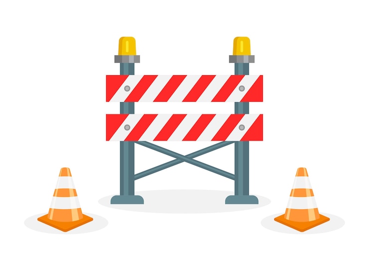 Vector icono de barrera de tráfico de parada en estilo plano ilustración vectorial de trabajo de carretera en un fondo aislado concepto comercial de señal de barricada de seguridad