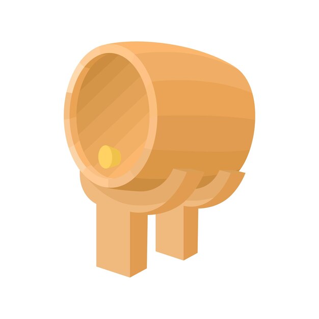 Icono de barril de madera en estilo de dibujos animados sobre un fondo blanco