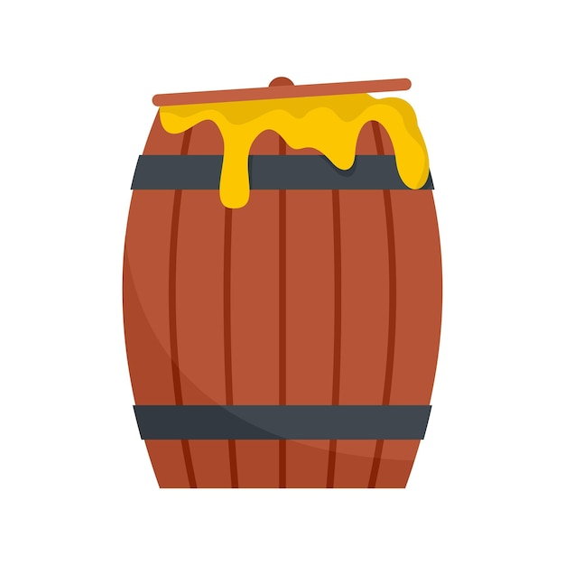 Icono de barril de miel de madera Ilustración plana del icono vectorial del barril de mel de madera para la web aislado en blanco