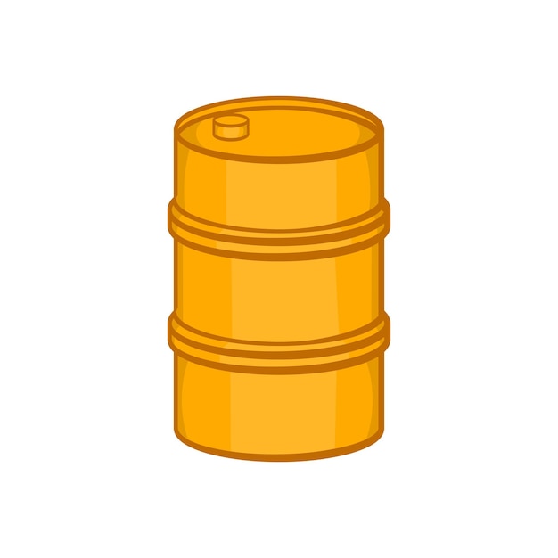 Icono de barril naranja en estilo de dibujos animados sobre un fondo blanco