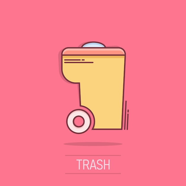Icono de basura de basura en estilo cómico Ilustración de dibujos animados vectorial de cubo de basura Pictograma de basura Concepto de negocio de basura Efecto de salpicaduras