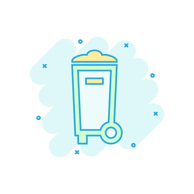 Icono de basura de basura en estilo cómico Ilustración de dibujos animados vectorial de cubo de basura Pictograma de basura Concepto de negocio de basura Efecto de salpicaduras