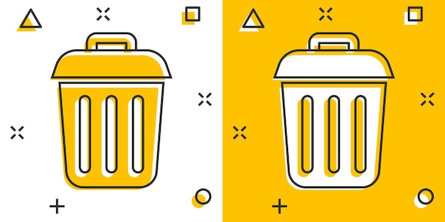 Icono de basura de cubo de basura en estilo cómico Pictograma de ilustración de dibujos animados de vector de cubo de basura Efecto de salpicadura de concepto de negocio de cesta de basura