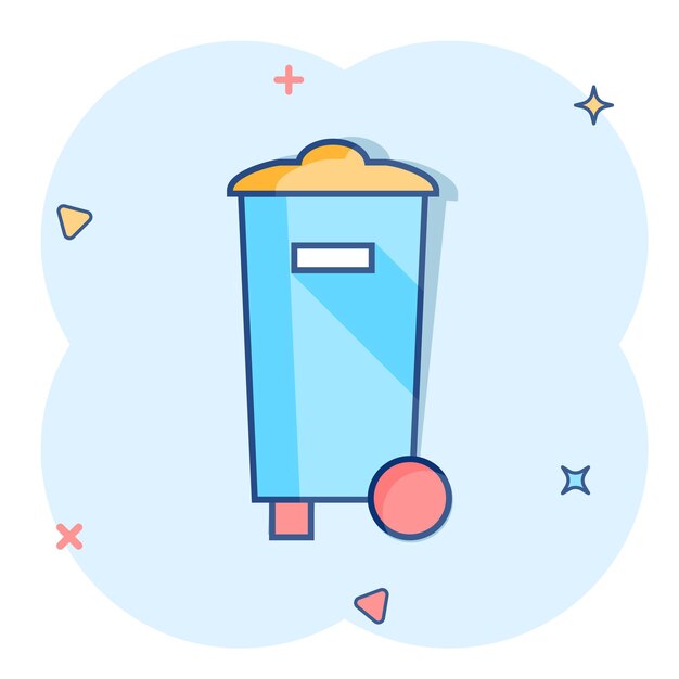 Icono de basura de cubo de basura en estilo cómico Pictograma de ilustración de dibujos animados de vector de cubo de basura Efecto de salpicadura de concepto de negocio de cesta de basura