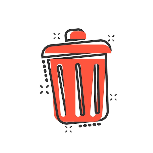 Icono de basura de cubo de basura en estilo cómico Pictograma de ilustración de dibujos animados de vector de cubo de basura Efecto de salpicadura de concepto de negocio de cesta de basura