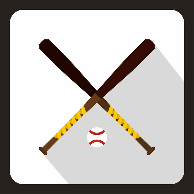 Icono de bate y pelota de béisbol en estilo plano con larga sombra Ilustración de vector de símbolo de deporte