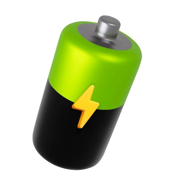Icono de batería 3D en fondo aislado Colores verdes, negros y amarillos Ilustración vectorial de stock