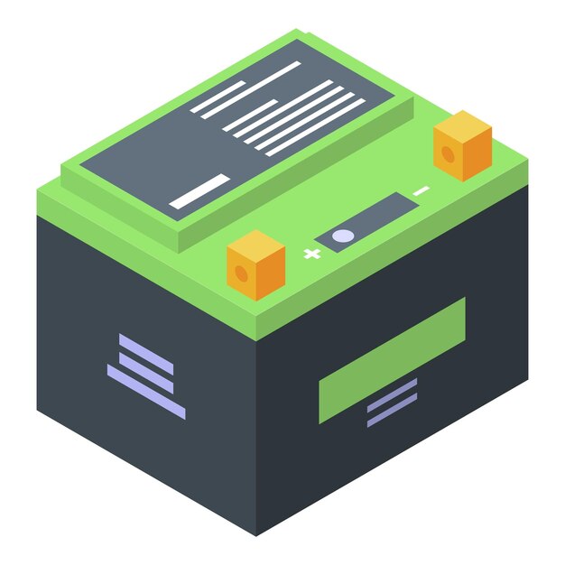 Icono de batería de coche ecológico Isométrico del icono de vector de batería de coche ecológico para diseño web aislado sobre fondo blanco