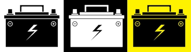 Icono de batería de coche con señal de carga eléctrica Mantenimiento de la energía de la batería Mantenimiento en un taller de reparación de automóviles Vector