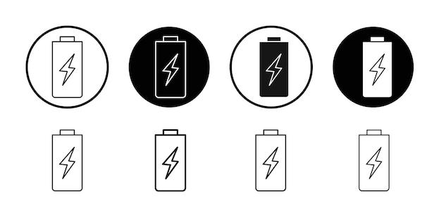 icono de batería conjunto de logotipo de vector de arte de línea negra