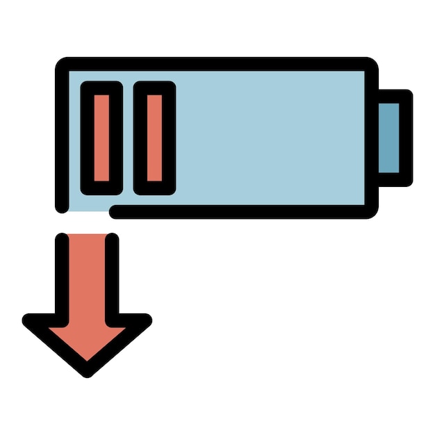 Icono de la batería descargada Contorno del icono vectorial de la batería cargada Color plano aislado