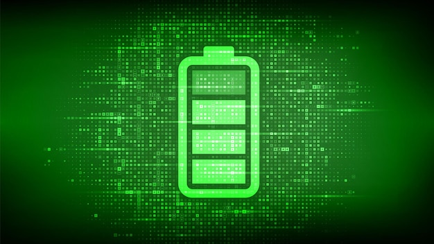 Icono de batería hecho con señales de electricidad Estación de punto de carga de energía verde Acumulador recargable Fondo de fuente de alimentación de batería Ilustración vectorial