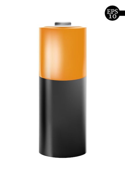Icono de batería naranja. Ilustración de vector de una batería cargada aislada sobre fondo blanco. Concepto de energía
