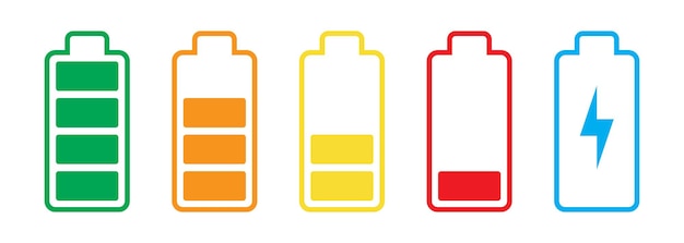 Icono de la batería vectorial Cargador de la batería Icono de las fases de carga de la batería
