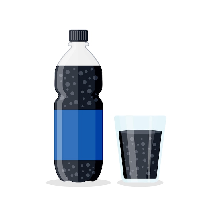 Vector icono de bebida gaseosa en estilo plano botella de plástico y vaso ilustración vectorial sobre fondo aislado concepto de negocio de signo de bebida de agua