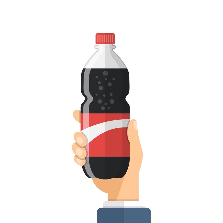 Vector icono de bebida gaseosa con la mano en estilo plano ilustración vectorial de botella de plástico en un fondo aislado concepto de negocio de letrero de bebidas de agua