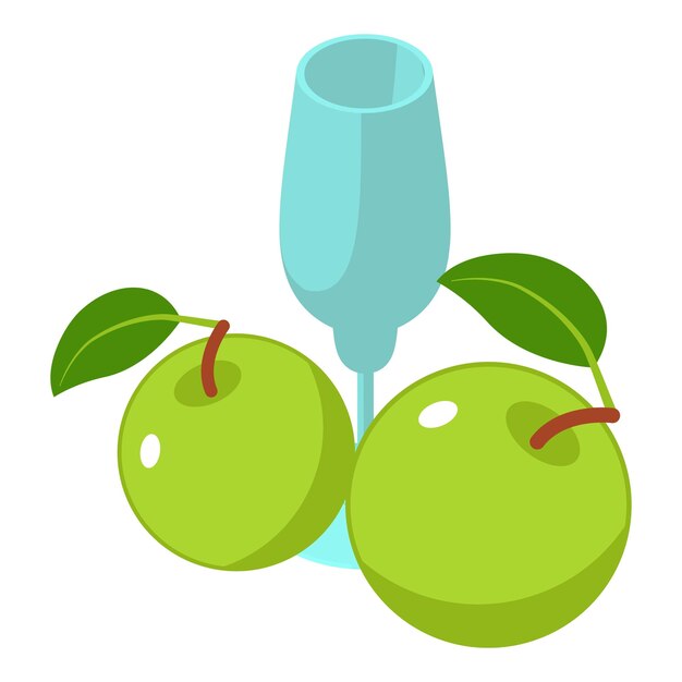 Vector icono de bebida de manzana vector isométrico copa de vidrio cerca de manzana verde fresca con hoja concepto de bebida ingrediente natural