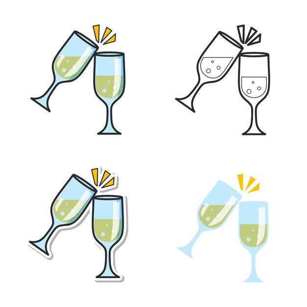 icono para bebidas de boda champán matrimonio diseño plano lineal color lineal etiqueta de bebidas