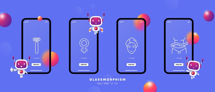 Vector icono de la belleza femenina regla silueta femenina icono de la niña afeitadora belleza toalla cuidado personal formas dieta pérdida de peso pestañas gradiente facial estilo glasmorphism