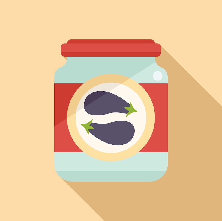 Vector icono de berenjena enlatada vector plano encurtido de alimentos tarro de verduras