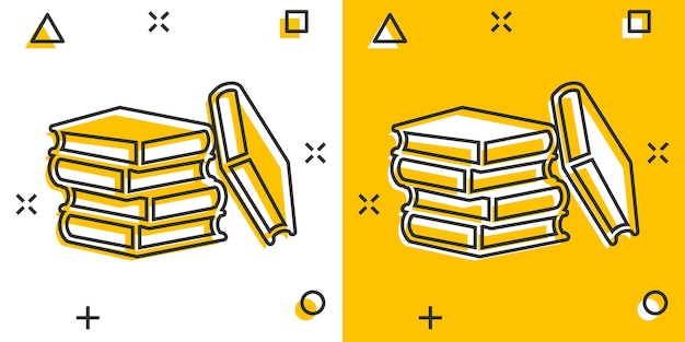 Icono de biblioteca de libros en estilo cómico Ilustración de vector de dibujos animados de enciclopedia sobre fondo blanco aislado Concepto de negocio de signo de efecto de salpicadura de diccionario