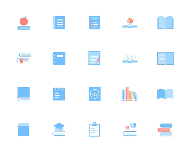 Icono de biblioteca de papel de examen de cuaderno de libros, etc. relacionado con diversos aprendizajes