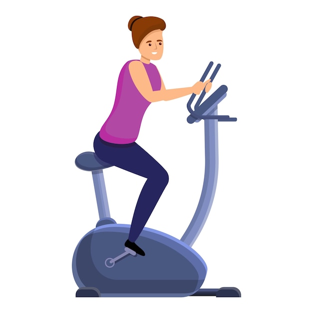 Icono de bicicleta de ejercicio de niña sonriente Icono vectorial de bicicleta de ejercicios de niña sonrisa para diseño web aislado sobre fondo blanco