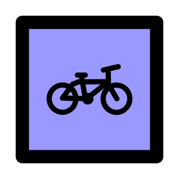 Icono de bicicleta señal cuadrada azul diseño plano vectorial de carretera aislado en fondo blanco