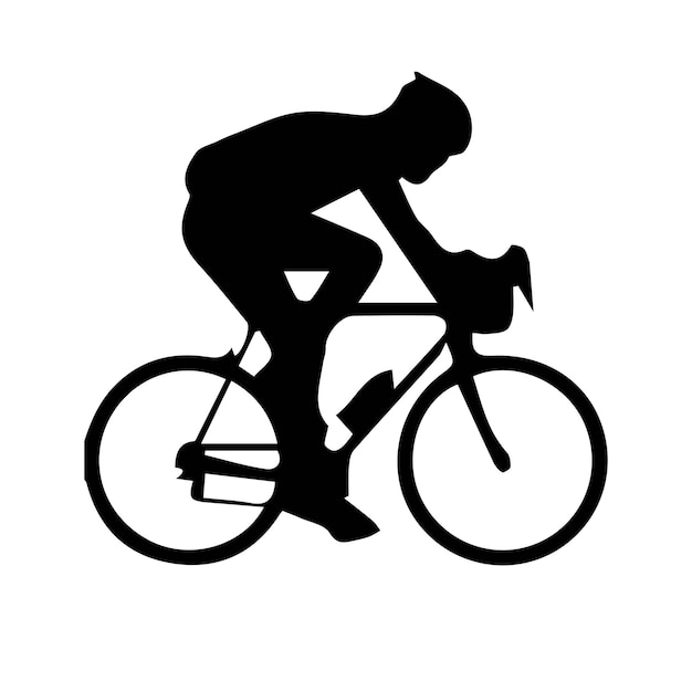 Vector icono de bicicleta. símbolo de carrera de bicicletas. icono plano de carrera de ciclismo. señal de ciclista. silueta de ciclista de carretera.