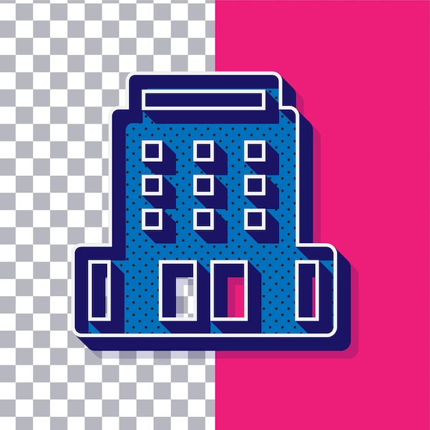 Icono de bienes raíces de punto azul retro 3D en un fondo rosado ajustable