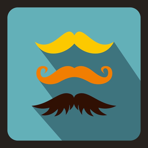 Vector icono de bigote hipster en estilo plano en una ilustración de vector de fondo azul bebé