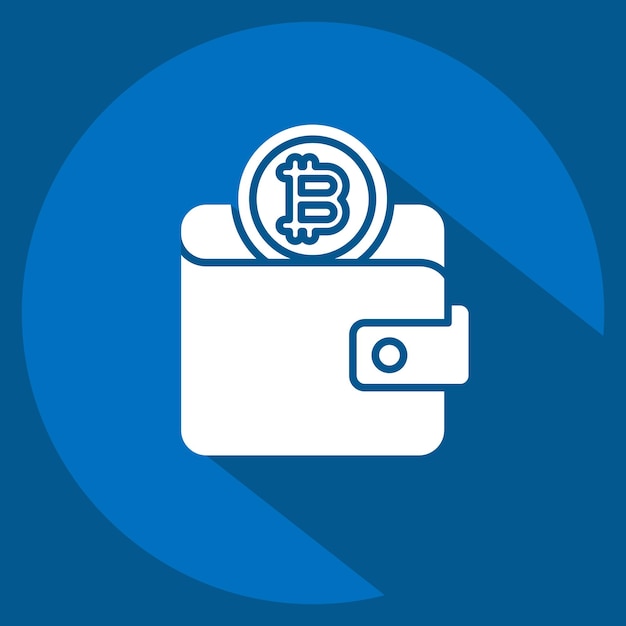 Icono de billetera de Bitcoin relacionado con el símbolo de criptografía estilo sombra larga ilustración de diseño simple