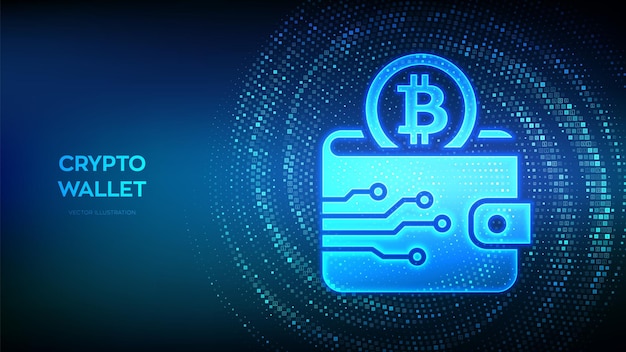 Ícono de billetera criptográfica con Bitcoin hecho con código binario billetera de criptomoneda digital banca móvil