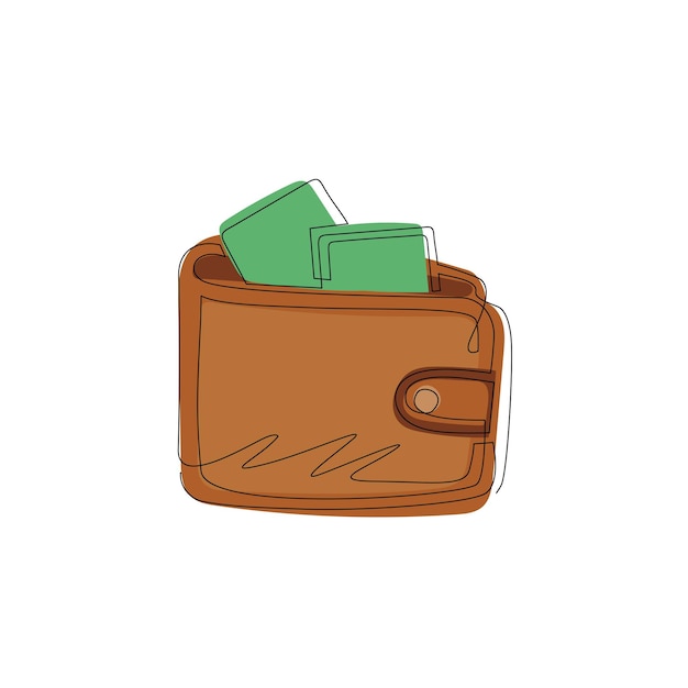 Icono de billetera de dibujo continuo de una línea en estilo plano de moda sobre fondo blanco Símbolo de billetera