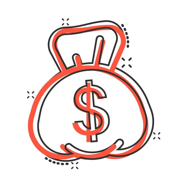Icono de billetera en estilo cómic Ilustración de vector de dibujos animados de monedero sobre fondo blanco aislado Concepto de negocio de efecto de salpicadura de bolsa de finanzas