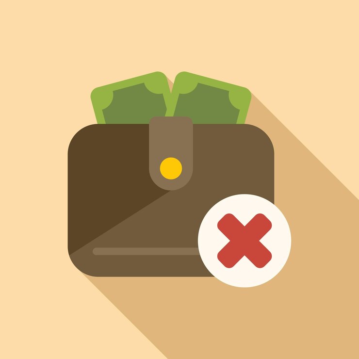 Vector icono de billetera fallida vector plano tarjeta de error débito telefónico