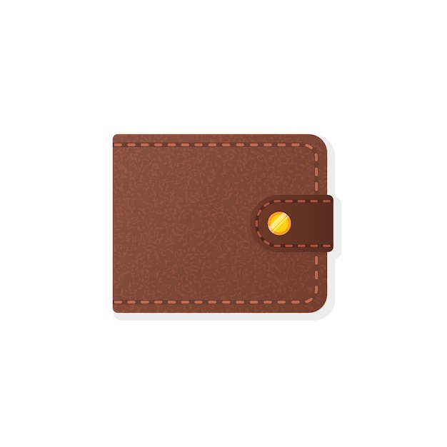 Icono de billetera plana simple cerrado con botón dorado Ilustración vectorial aislada sobre fondo blanco