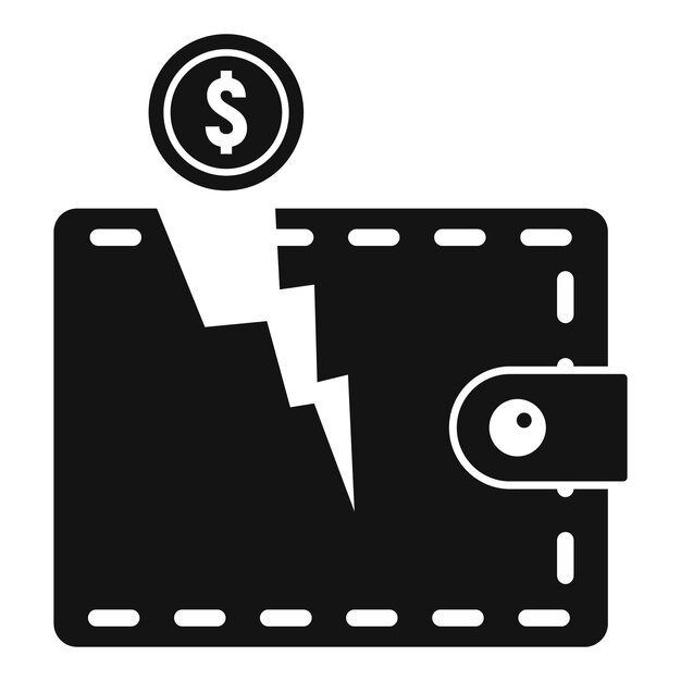Icono de billetera en quiebra Ilustración simple del icono de vector de billetera en quiebra para diseño web aislado sobre fondo blanco