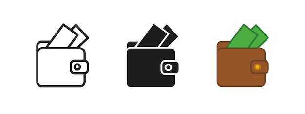 Ícono de billetera Vector de dinero en efectivo Billfold con símbolo de billete de papel Sello de bolso Ahorros y economía
