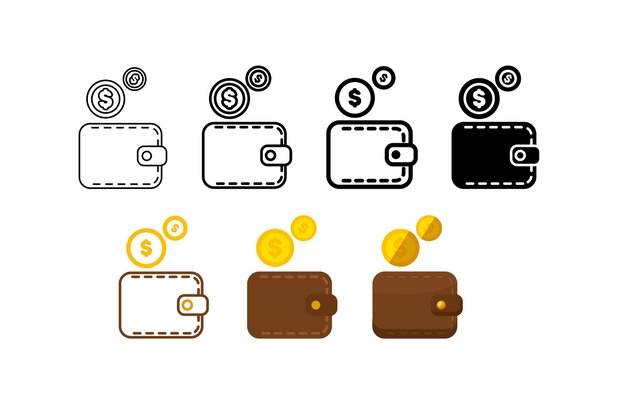 Icono de billetera vector Icono de moneda Ganancias de dinero en efectivo Salario Reembolso Ingresos monedas de oro dinero mosca