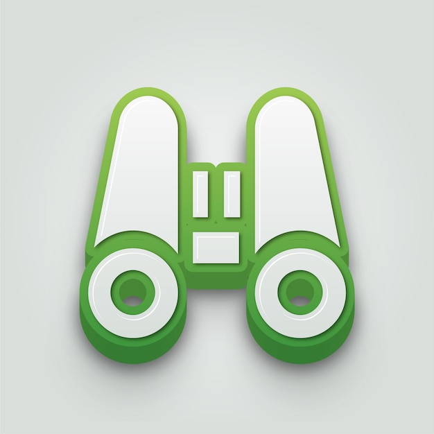 Icono binocular verde y blanco moderno en 3D con fondo editable