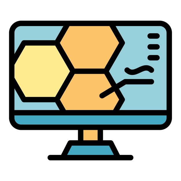 El icono de la biología del monitor El contorno del icono del vector de la biología del monitor El color es plano y aislado