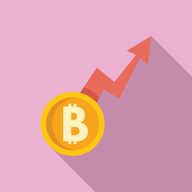 Vector el icono de bitcoin crece en el vector plano crypto gana móvil