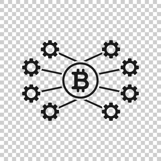 Icono de Bitcoin en estilo plano Ilustración de vector Blockchain sobre fondo blanco aislado Concepto de negocio de criptomoneda