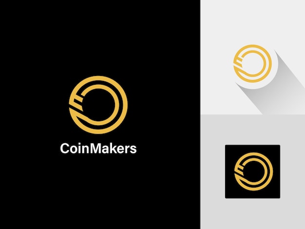 Icono de bitcoin de formas c y m, diseño de logotipo dorado minimalista y degradado