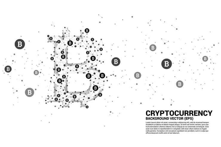 Vector icono de bitcoin de vector de la línea de conexión de puntos polygon concepto para la tecnología de criptomoneda.
