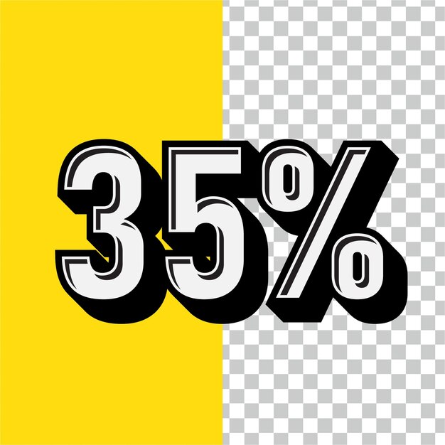 Icono blanco del 35 por ciento de estilo retro con fondo amarillo editable