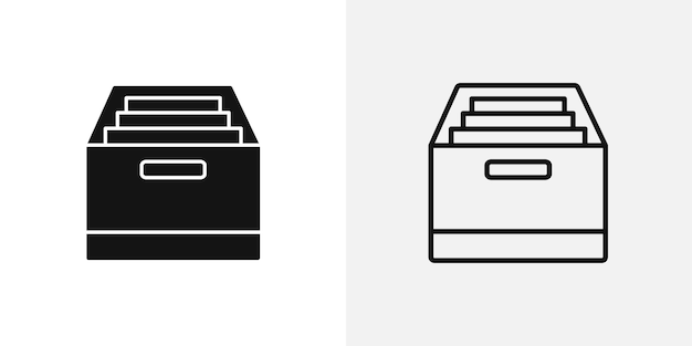 Icono en blanco y negro de una caja de archivo ideal para representar la organización de almacenamiento o archivo
