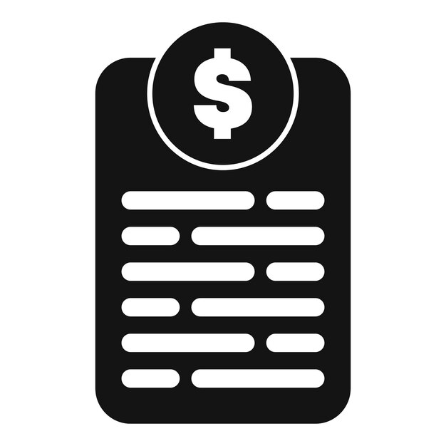 Icono en blanco y negro de la factura con signo de dólar que representa el pago en línea