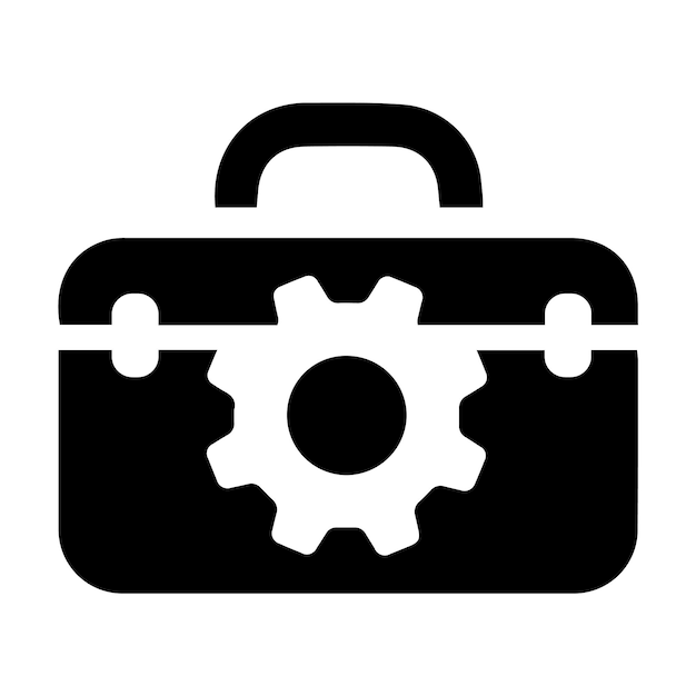 Un icono en blanco y negro de un maletín con un engranaje.